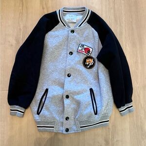 Zara Boys Gray and Navy Rib-Trim Varsity Jacket